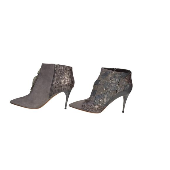 Chloe gray pointed toe crocodile embossed leather and suede ankle boots 39,5 - Picture 5 of 11